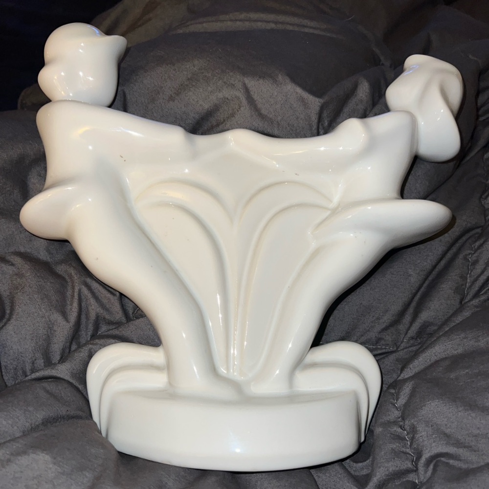 VINTAGE HARRIS POTTERY ART DECO REVIVAL WHITE GLAZED DANCING BOY/GIRL SCULPTURE